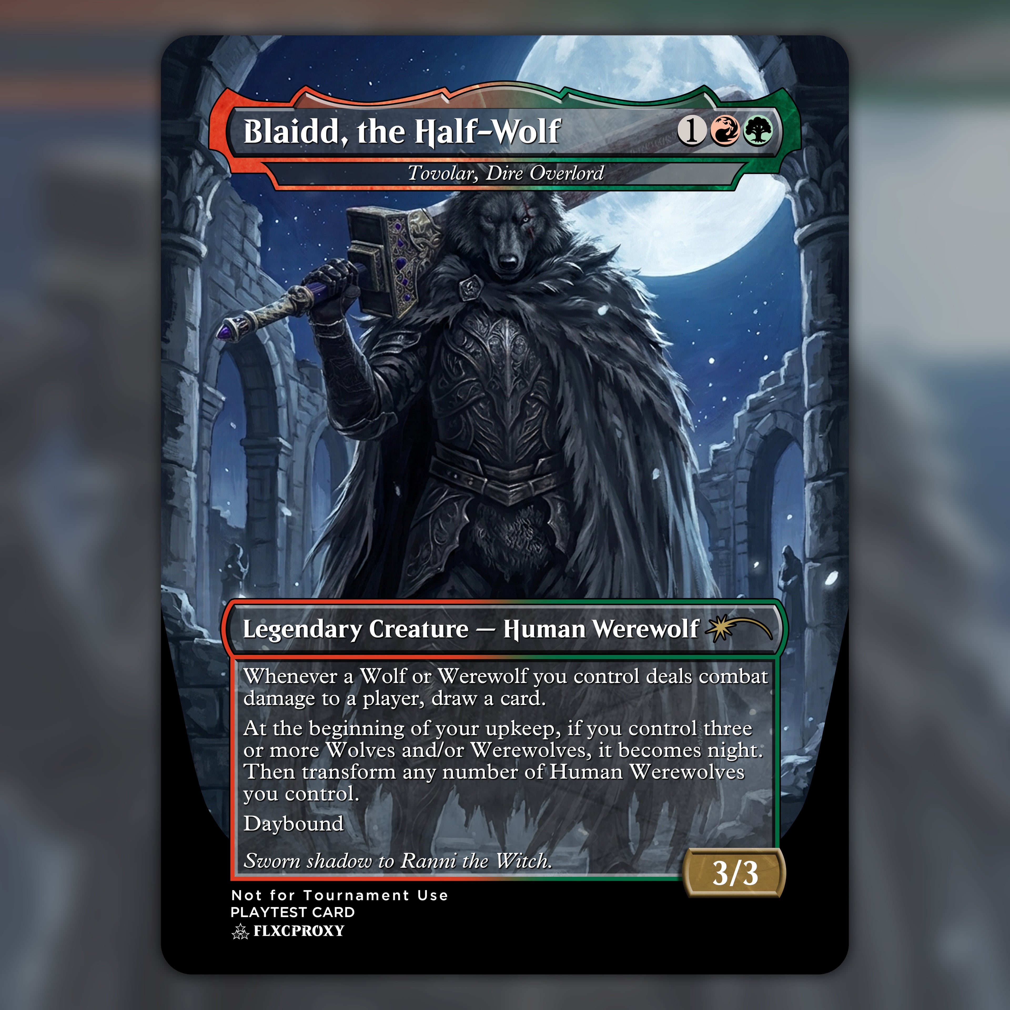 Tovolar, Dire Overlord MTG Proxy Blaidd, the Half-Wolf